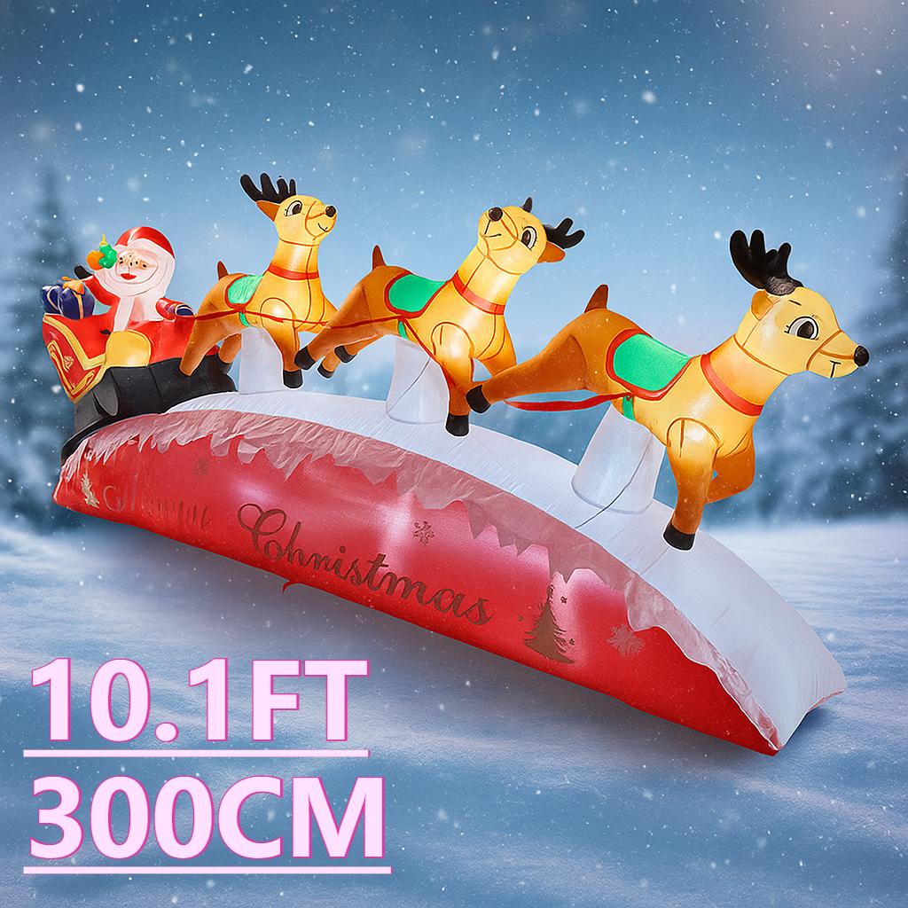 10.1FT LED Inflatable Yard Decor Christma Holiday Santa Sleigh Reindeer Xmas Festive Home Decoration Ornament Toy Gift Supplies