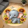 1PC Elephant Sunflowers Cartoon Round Chair Mat Area Rug - Non-Slip, Floor Mat for Office, Bedroom, Home Decor Christmas Gift C0528067