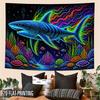 2D Flat, 1pc Neon Shark Ocean Tapestry Wall Hanging - Horizontal Shark Wall Decor Suitable for Indoor/Outdoor, Vibrant Neon Shark Print on 100% Polyes