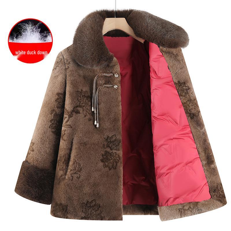 Chinese Style Faux Fur Plush Granny Jacket for Women (Ages 70-80)