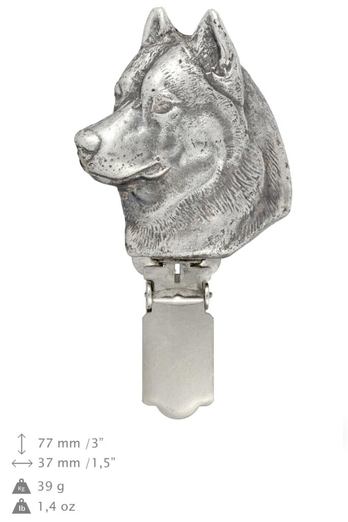 Siberian Husky, Chukcha - broszka z klipsem, uchwyt na numer startowy, posrebrzany pin wystawowy od marki Art-Dog