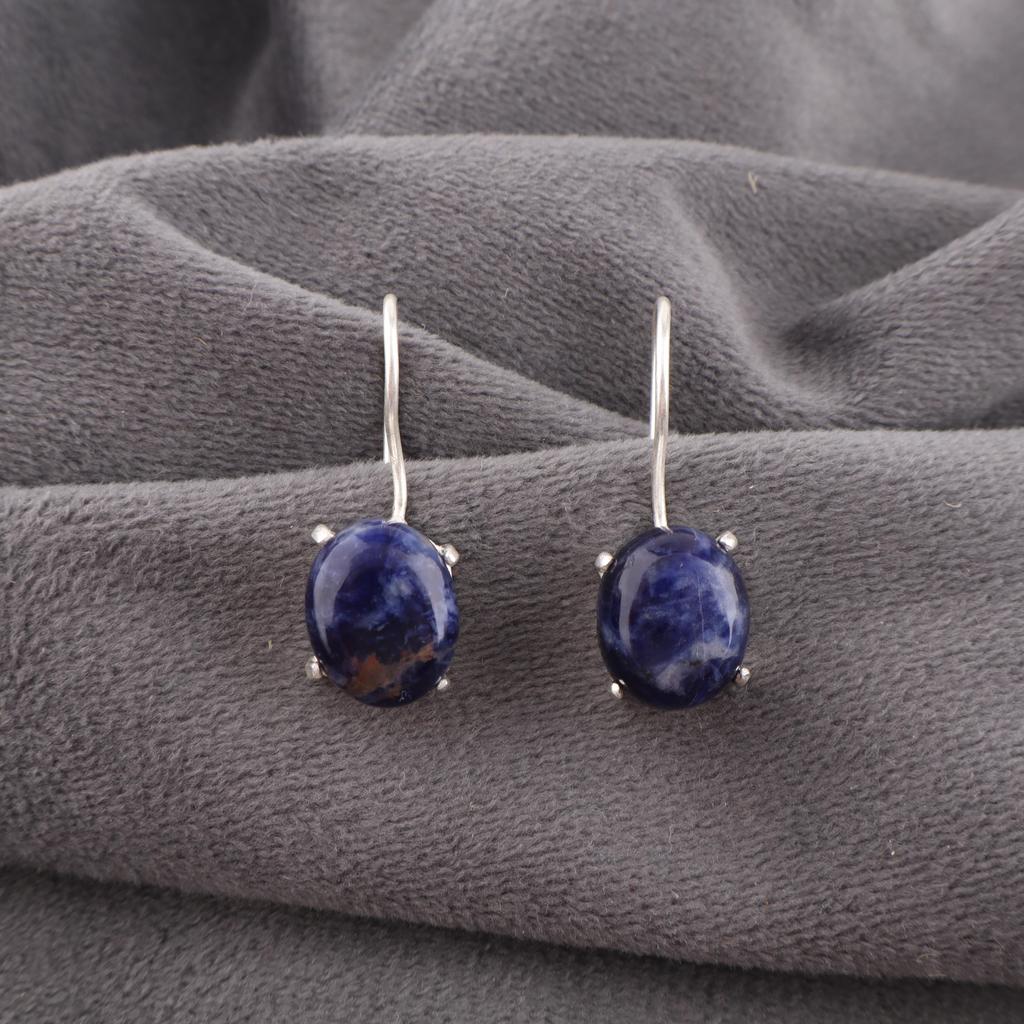 Cercei cu pietre prețioase Sodalit lucrați manual, Cercei din argint sterling 925 masiv, Bijuterii Yoga, Cercei lucrați manual pentru cadou de logodnă