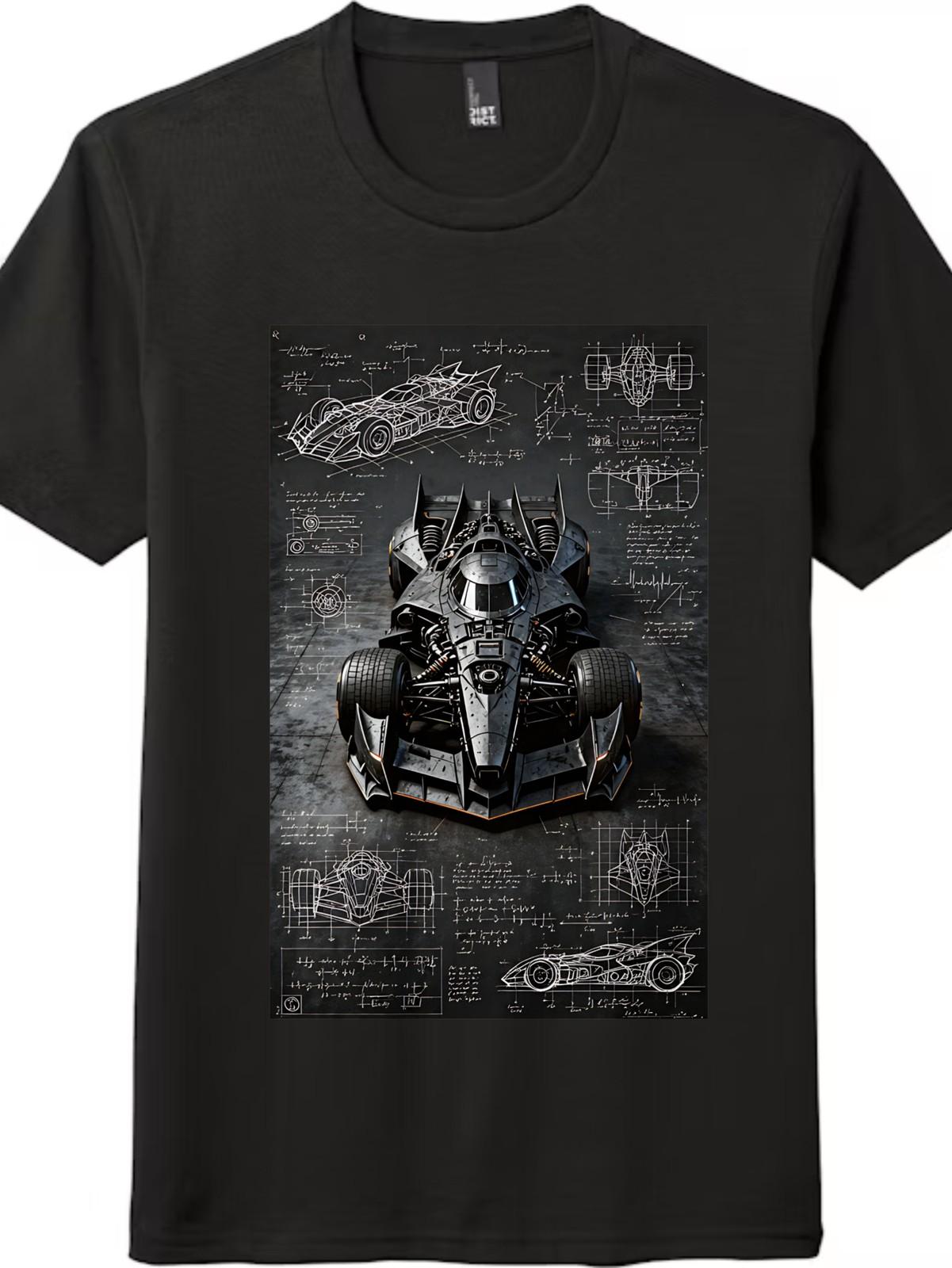 Batmobile Design Blueprint Printed T-Shirt Mens Womens Tees Top|Unisex Short-Sleeve Top M