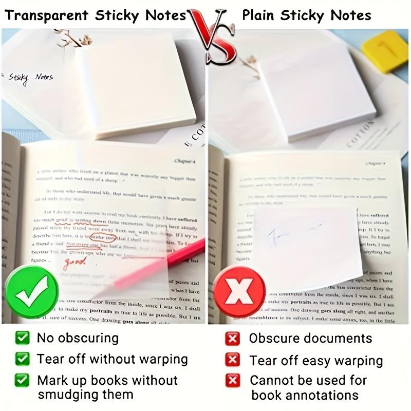 200/300Sheets Clear Sticky Notes Waterproof Self-Adhesive Translucent Sticky Notes pad for Books Annotation and Tracing post it