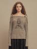 SETSETSET Water Lily Pattern Ribbon Knit Top Melange Gray