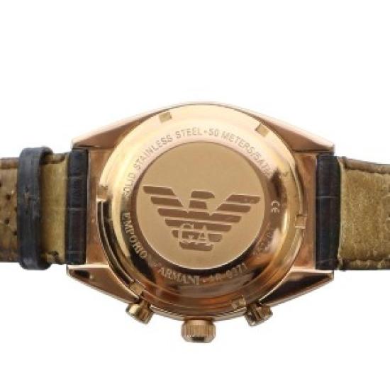 Used Emporio Armani AR-0371 Men’s Quartz Chronograph Watch with Calendar, Brown Dial, Leather Strap, Stylish Analog Design