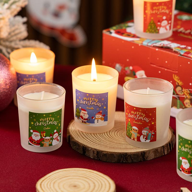 Y 6pcs/box Scented Candles Soy Wax Christmas Lavender Candle Cup Wedding Ceremony Birthday Gift Home Decoration Glass Fragrance
