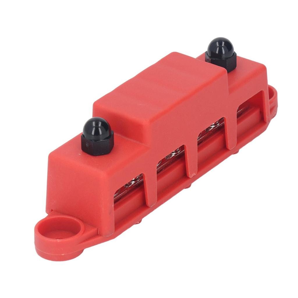 4 Stud M8 Bus Bar Heavy Duty Module Power Distribution Block Busbar Box for RV Yacht 48VDC 250A Red