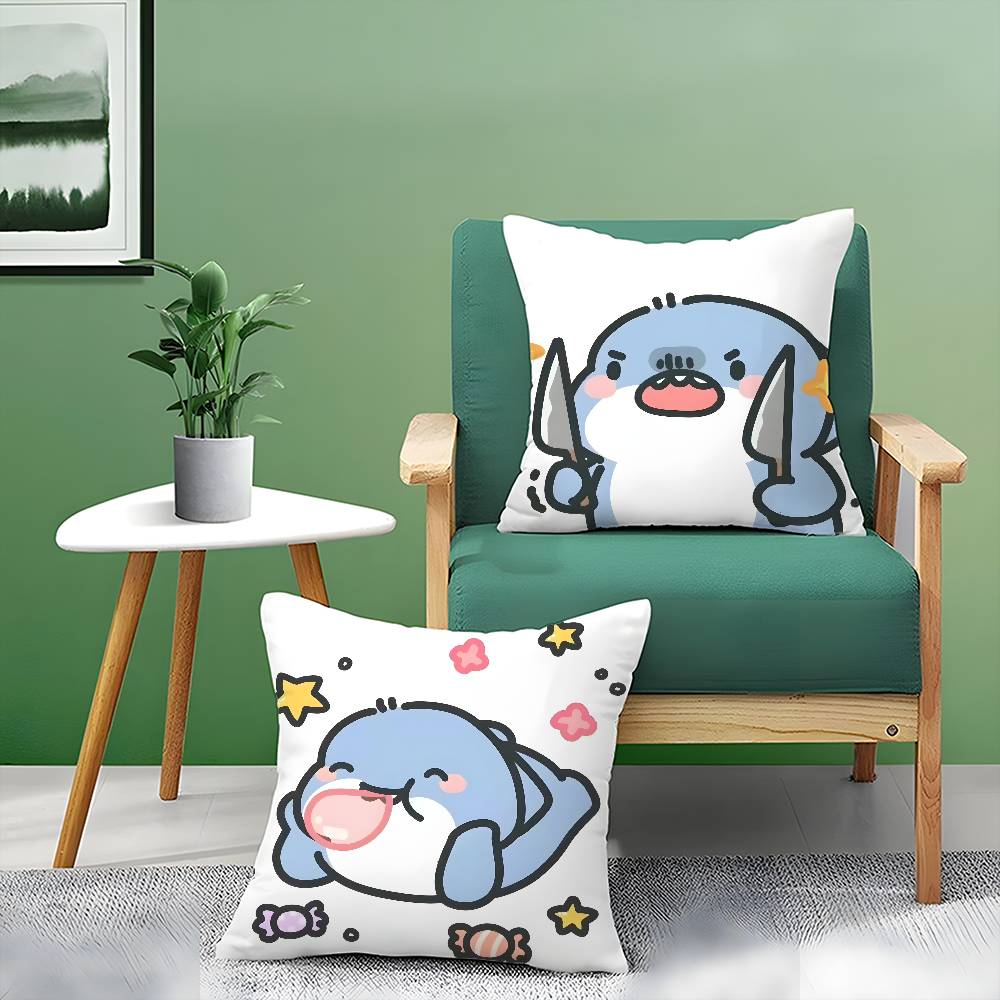 Tecknad Söt Hajar Monster Bild Kuddfodral Komfort Soffa Säng Silkeslen elegant Osynlig dragkedja Dekorativt kuddöverdrag