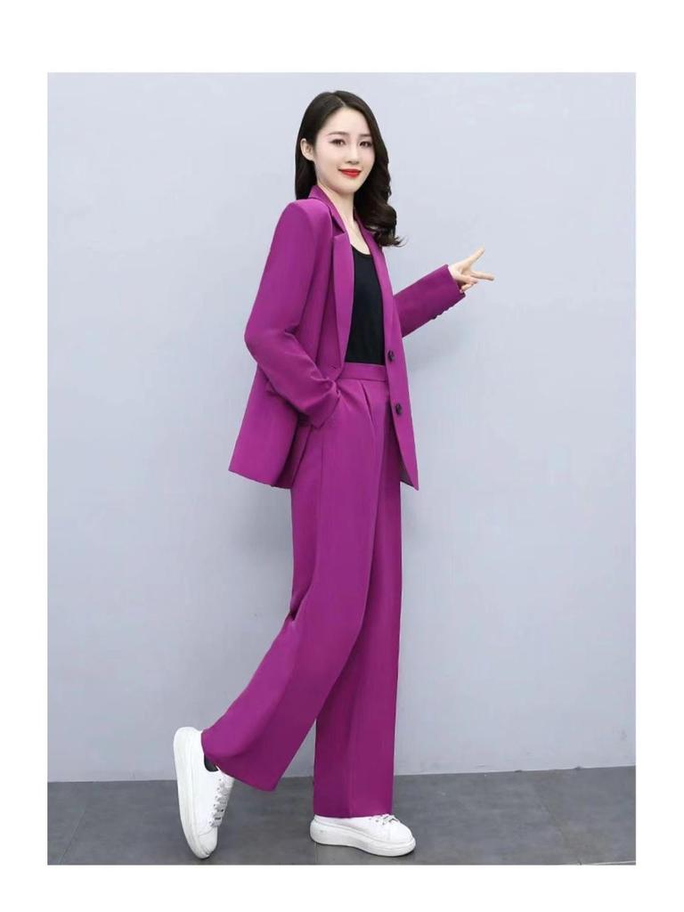 Professionelle Queen-Style Slim Langarm-Anzugjacke mit Weitbein-Hose für Frühling und Herbst