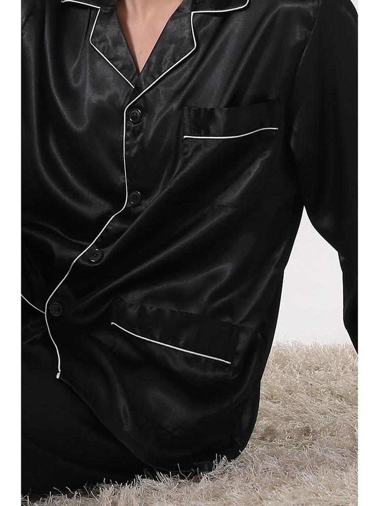 Men's Silk Printed Pajamas Set: Long Sleeve, Ice Silk, Plus Size, Spring/Summer Homewear.