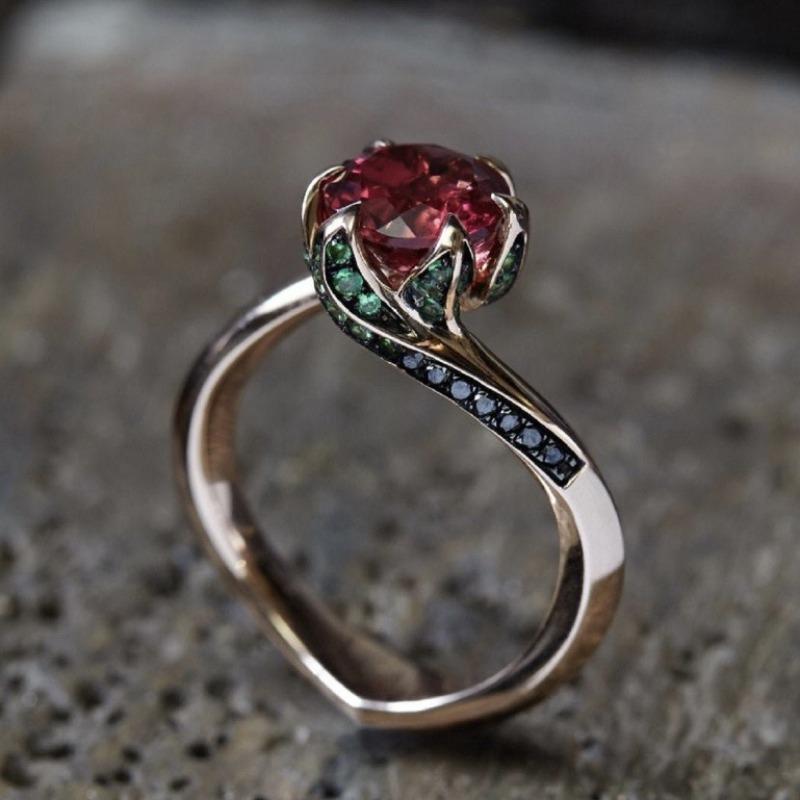 

Accessories1pc Rose Gold with Red Synthetic Zircon Ring, Creative Jewelry 11 розового золота