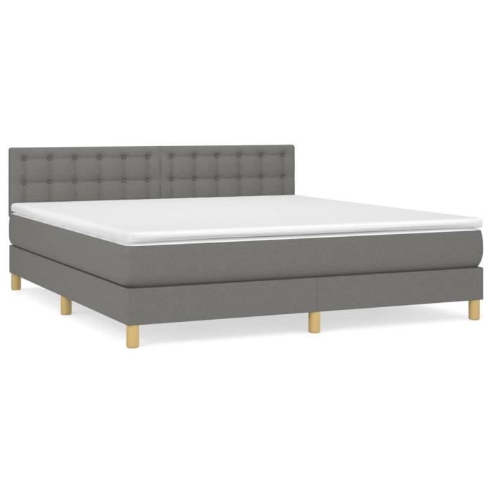 VidaXL Lit à sommier tapissier avec matelas Gris foncé 180x200cm Tissu - Modèle 3140954