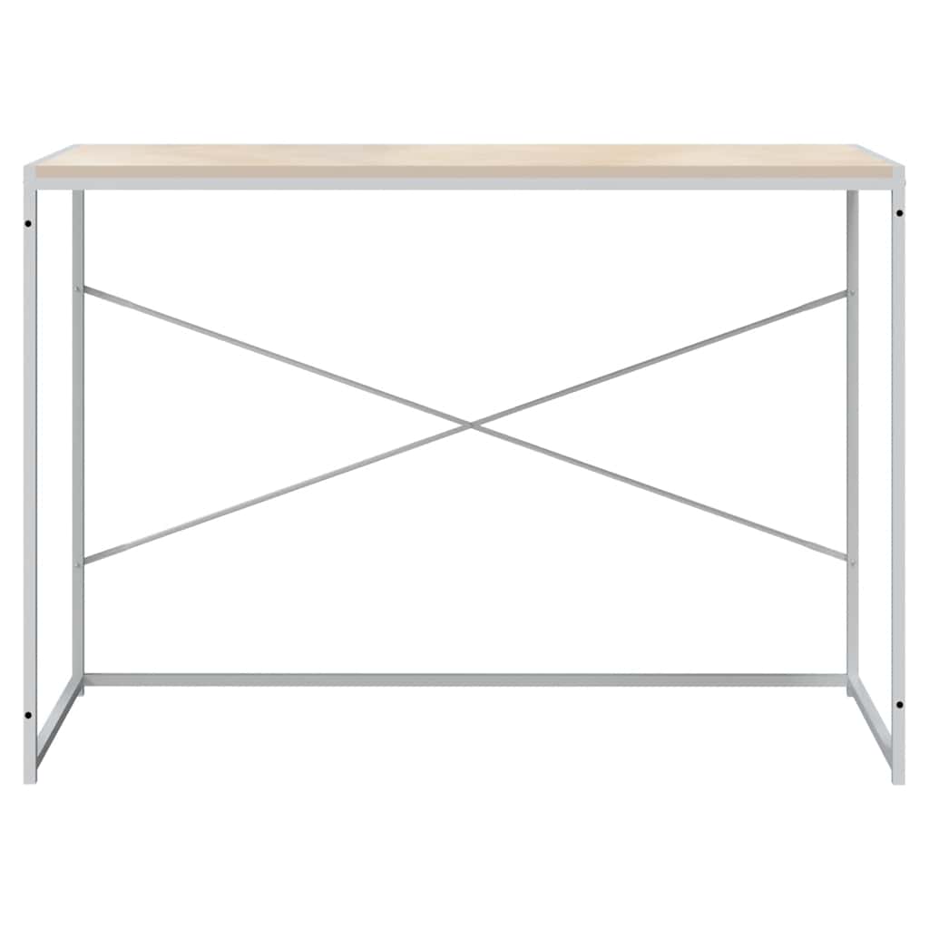 Computer Desk In White and Oak Look 110 X 60 X 70 Cm Engineered Wood