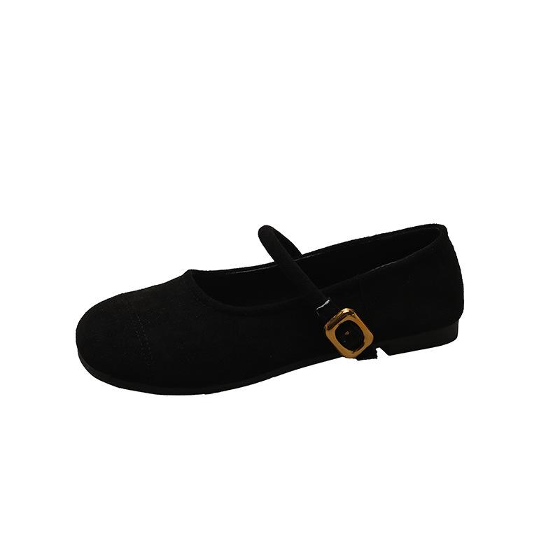 Fashion Single buckle strap flat bottom shallow mouth Mary Jane single shoes new French retro leather shoes brushed scoop shoes