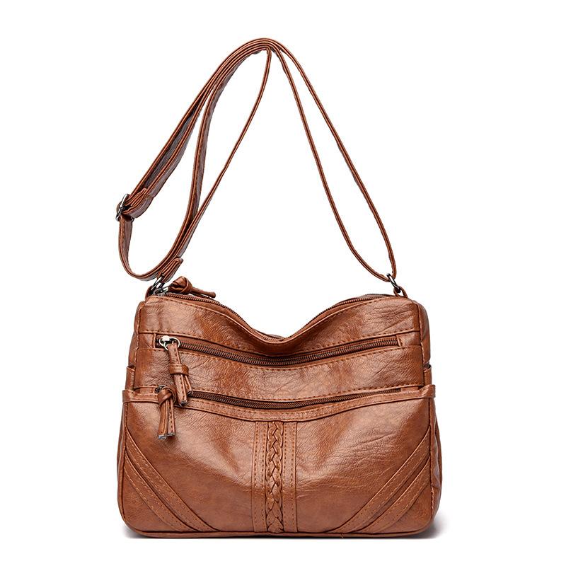 

Crossbody Soft Leather Simple Multi Pocket Single Shoulder Women s Bag коричневый