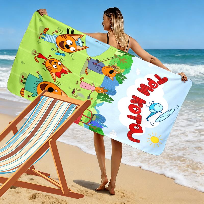 Cartoon Kid-E-Cats Print Beach Towel, Large Soft Quick Dry Towel for Beach Camping Swimming