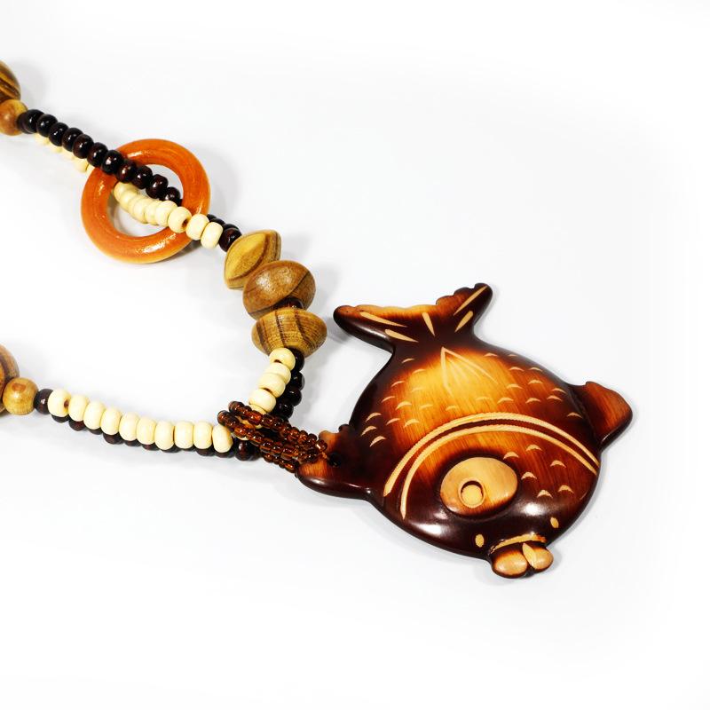 JMXD Boho Ethnic Tribal Wooden Fish Beaded Necklace Handmade Retro Fashion Accessory Unisex Travel Gift Summer Beach Trend Lightweight