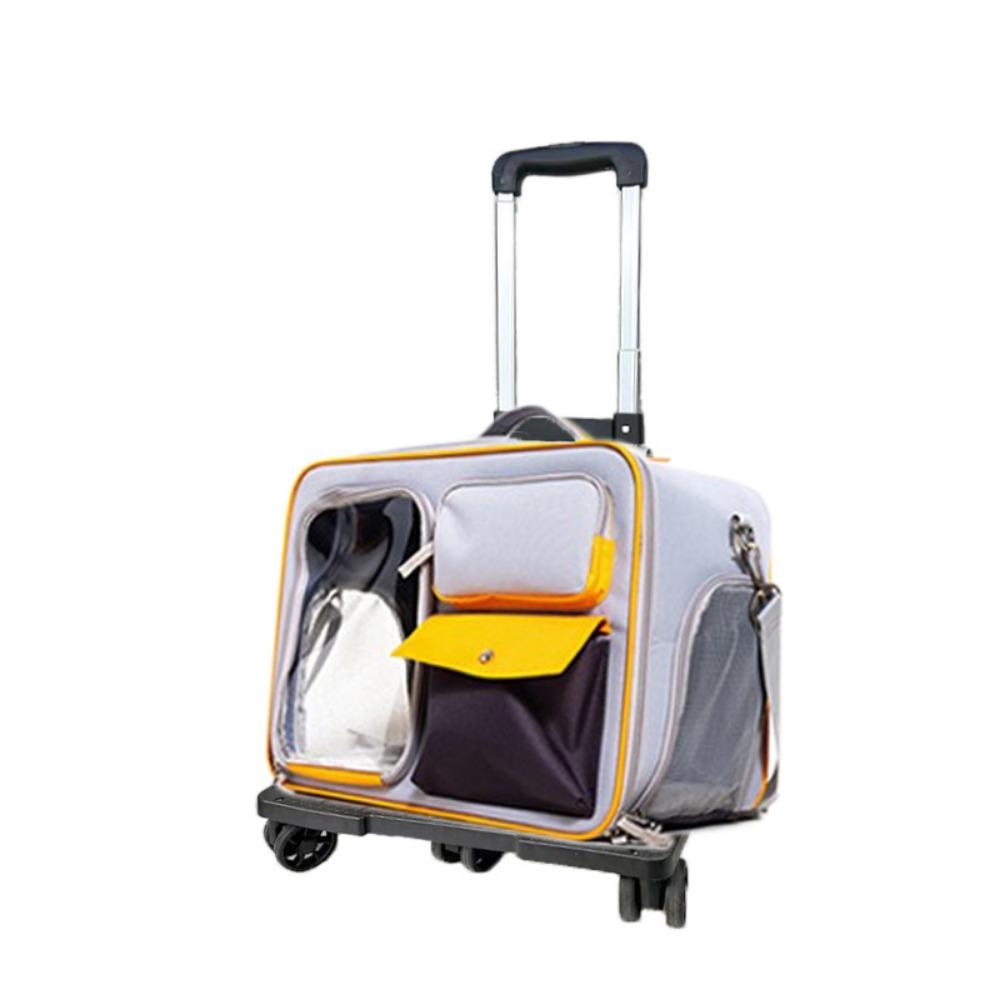 

Pushable Pet Stroller Trolley Cases Breathable Large Capacity Pet Backpack High Appearance Sense Of Safety Pet Trolley Case сірий