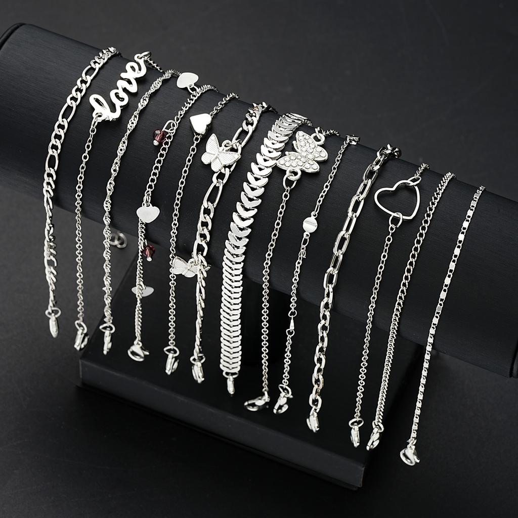 13 Pieces of Women's Butterfly Love Ball Chain Foot Chain Creative Multi-layer  Chain Pendant Foot Chain