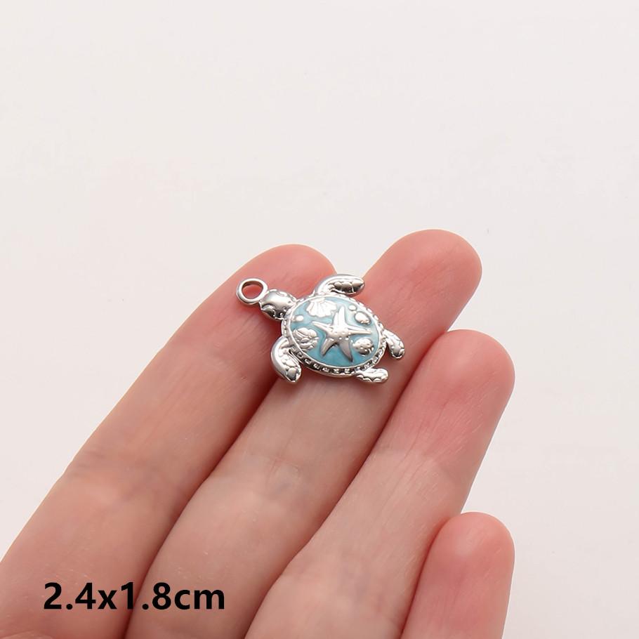6pcs Enamel Marine Animal Starfish Fish Tail Sea Turtle Stainless Steel Charms For Jewelry Making Bulk Handmade Keychain Pendant
