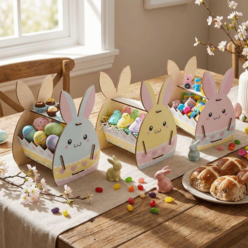 DIY Paint Easter Bunny Basket Wooden Candy Storage Basket Rabbit Storage Box  Easter Parties