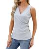 Women's Summer Button-up Fashion Sleeveless T-shirt V-neck Pleated Vest Top