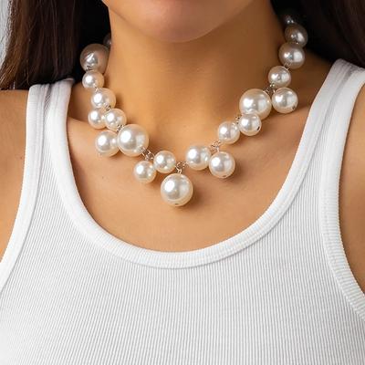 Salircon Fashion Irregular Imitation Pearl Choker Necklaces Women Simple Beads Chain Pearl Pendant Necklace Wedding Jewelry Gift