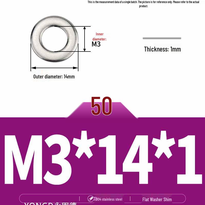 304 Stainless Steel Thickened Flat Washer / Ultra-thin Metal Gasket, Sizes M1.6-M10
