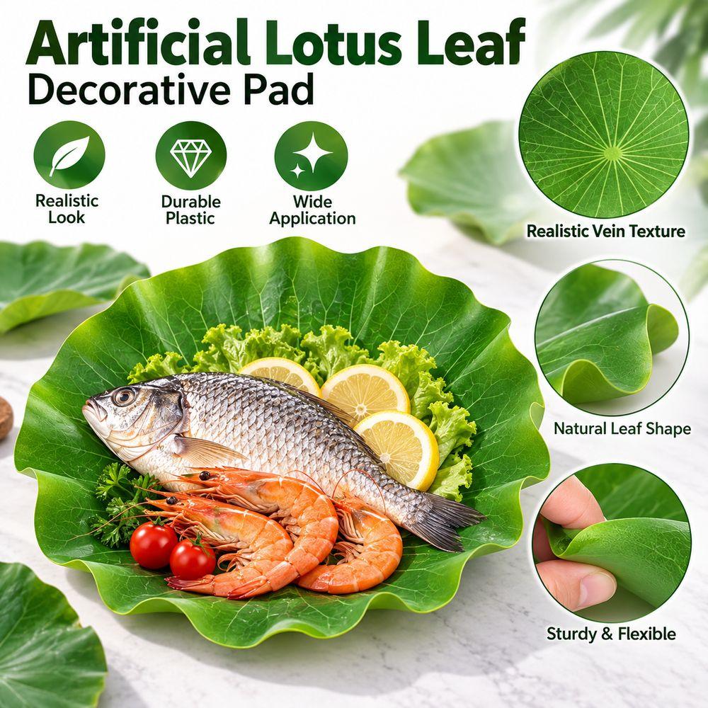 5Pcs Green Artificial Banana Leaf Mat 18/28/38cm Lotus Leaf Tray Liner for Food Display Decoration