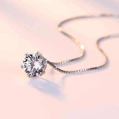 925 Sterling Silver Women Necklaces Pendant Single Drill High Quality Six Claws Zircon Clavicle Chain Jewelry Length 45cm