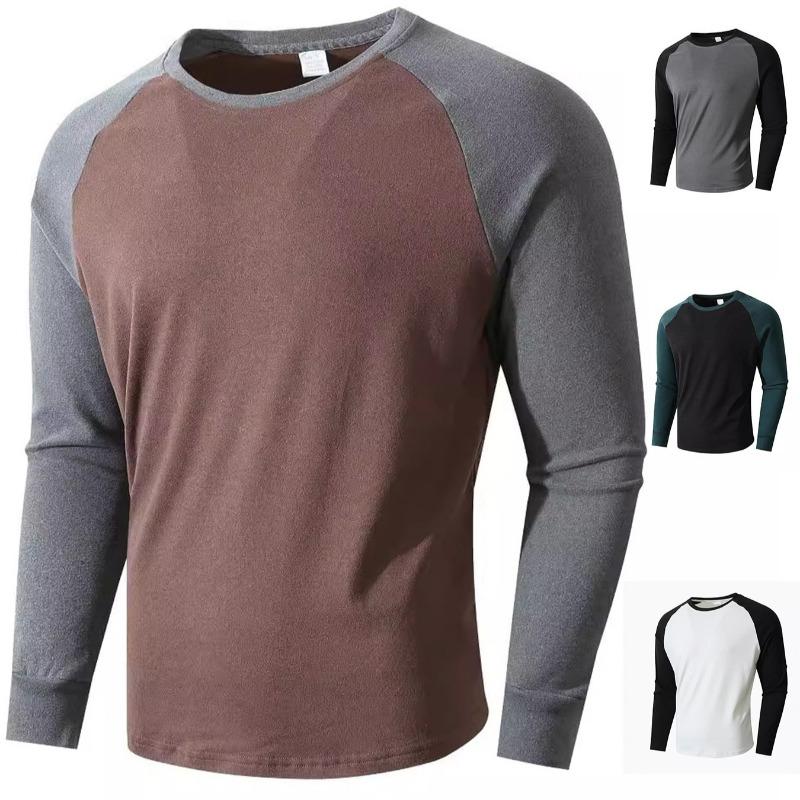 Men S Slim Fit Round Neck Long Sleeve Color Block Pullover Base Layer
