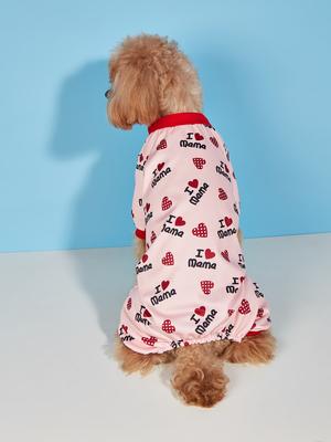 Pet Clothes Dog Heart Printed Jumpsuit I LOVE Mama I LOVE Papa Pajama Clothes for Doggy Dog Cat Apparel Costume PJs for Daily