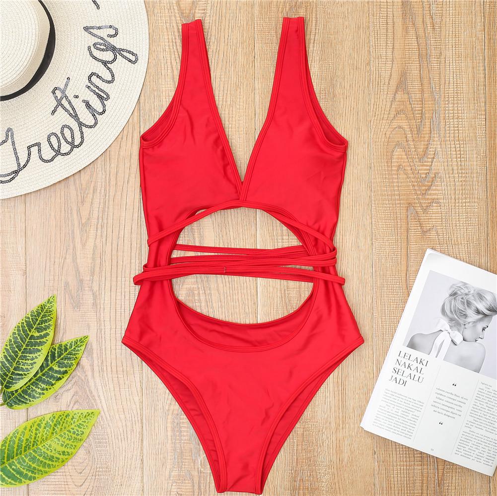 Evropsko-americké sexy bikiny s vysokým pasem s bandáží - Dámské jednodílné plavky ZY051