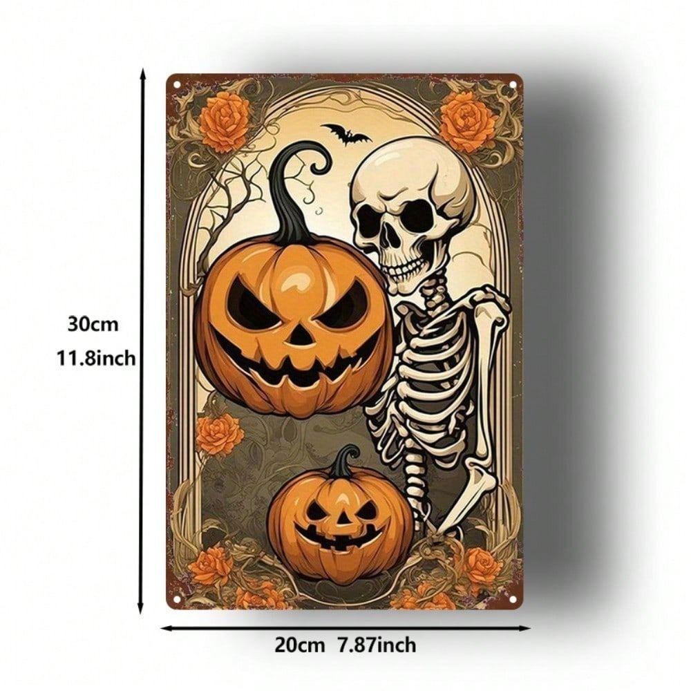 Rustic Pumpkin Skeleton Metal Wall Art Vintage Halloween Decor