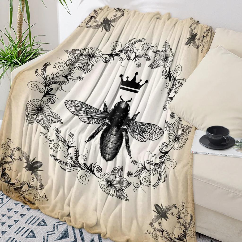 Idyllic Sunflower Bee Throw Blanket Soft Warm Plush Perfect for Travel Camping Picnic Home Decor