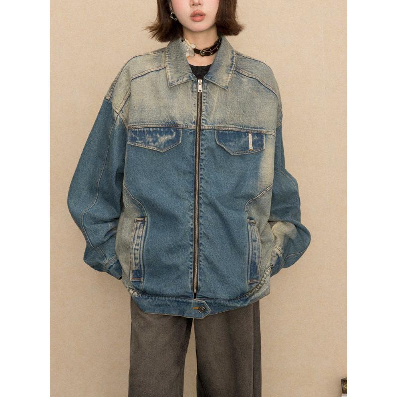 Y2K Vintage Distressed Denim Jacket for Women - 2025 Spring/Autumn Loose Trendy Style