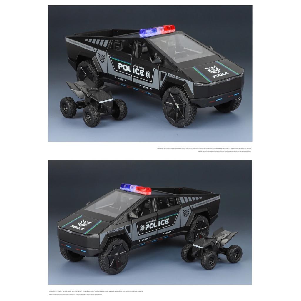 1/24 Tesla Police Cybertruck Off Road Alloy Metal Diecast Model Car Outdoor Collections Classic Trendy Toy Decorations Valentine Kids