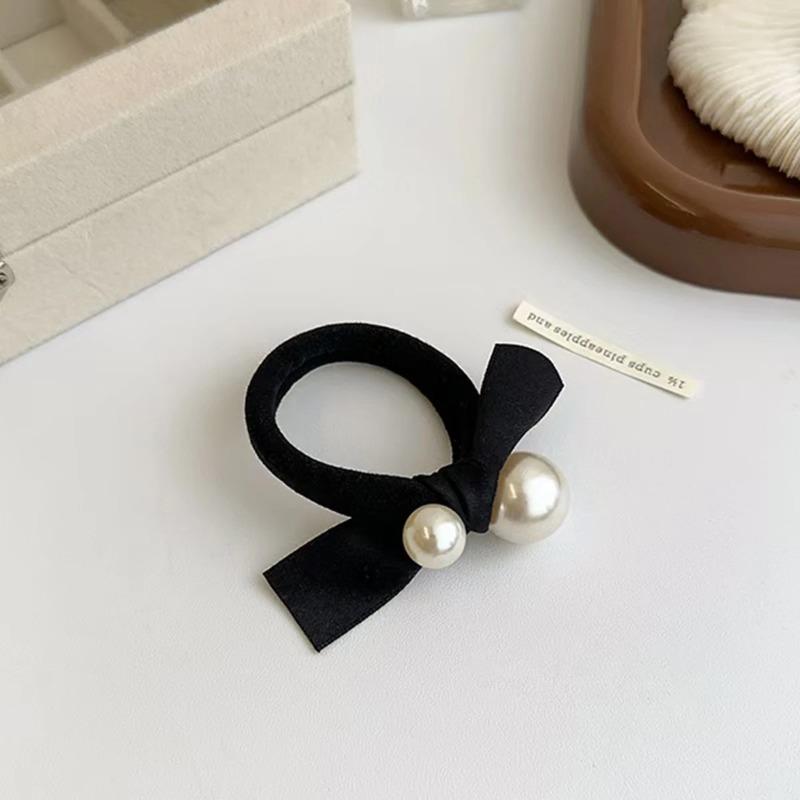5pcs Korean Fashion Simple Pearl Scrunchie, Small Fragrant Wind High Elastic Head Rope, Thick Seamless Towel Circle Tied Head Ba