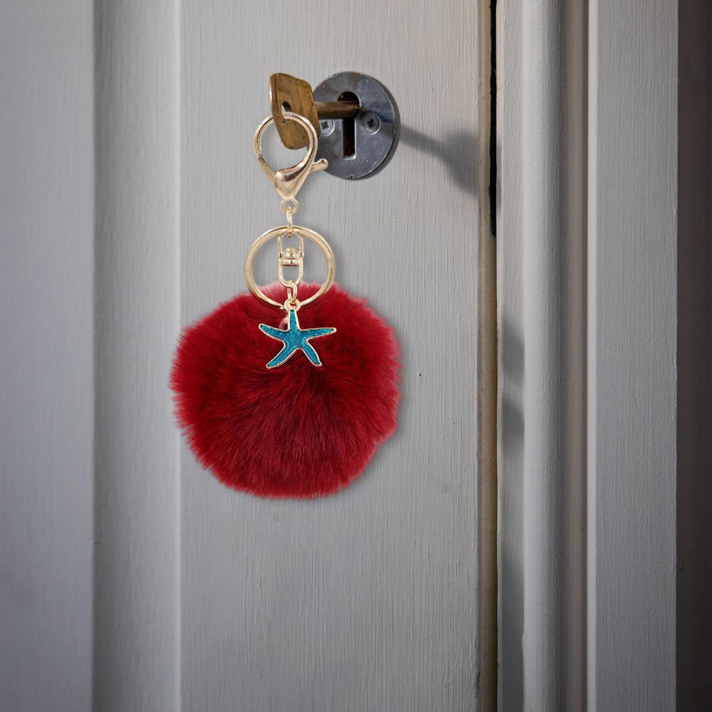 Soft Plush Starfish Keychain Accessory Durable Starfish Furry Sphere Keychain Key Chain Accessory for Fashion Lovers