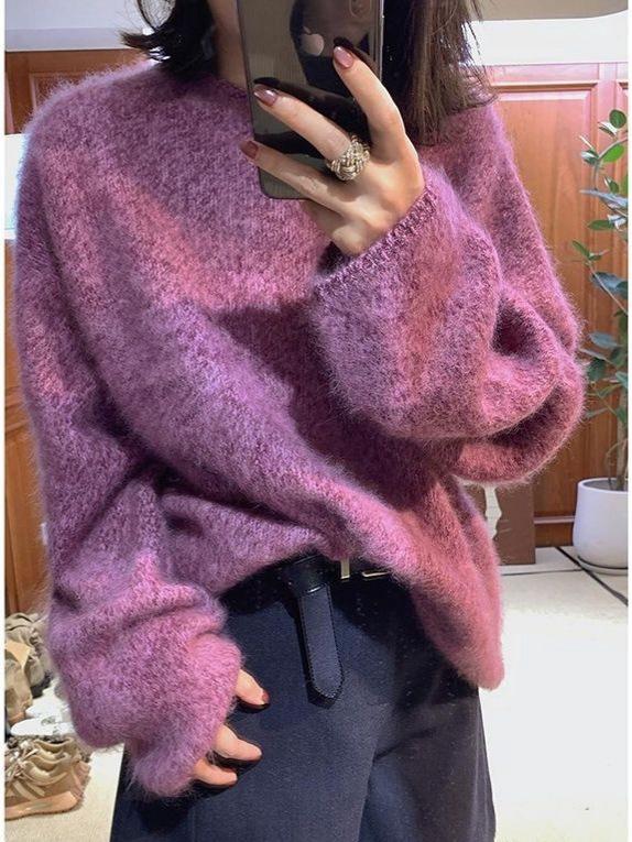 Pulover tricotat gros cu gât rotund, nou 25 Toamnă/Iarnă, dintr-un singur fir, din lână merinos cașmir