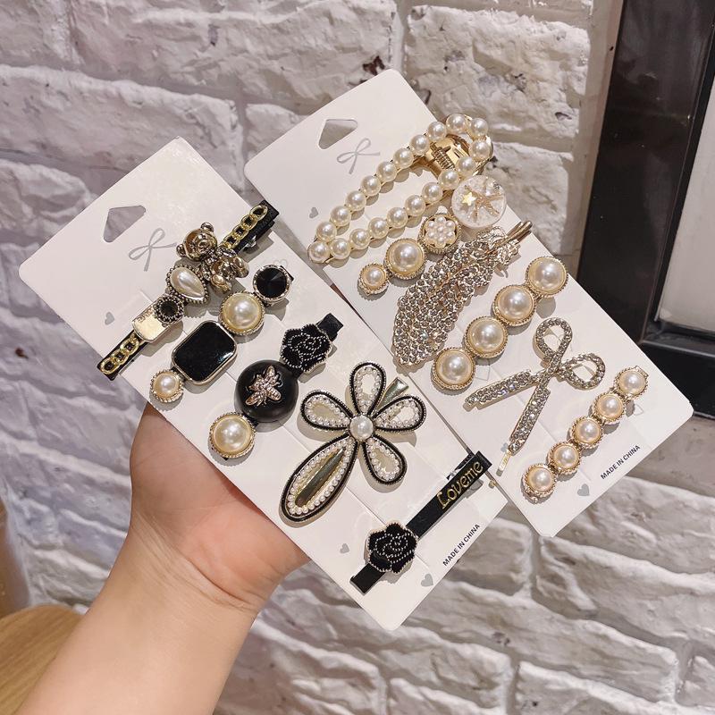 Retro Mode Haarspangen Set: Bär, Blume, Feder, Schere, Perle, Seite, Pony & Rückenclips