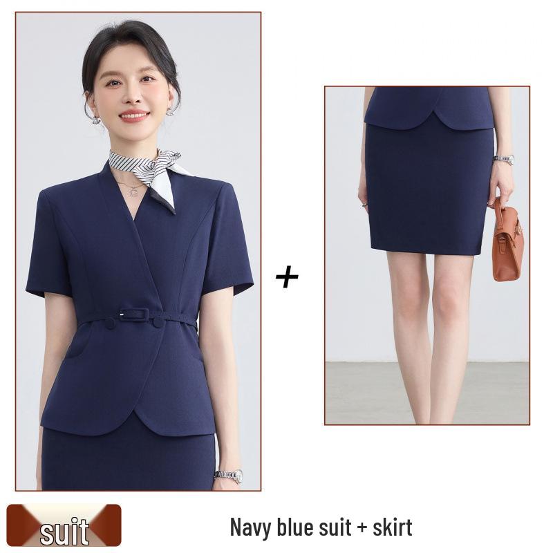 Women's Summer Short-Sleeved Professional Suit - Elegant Workwear for Hotel, Jewelry Store, and Salon Reception