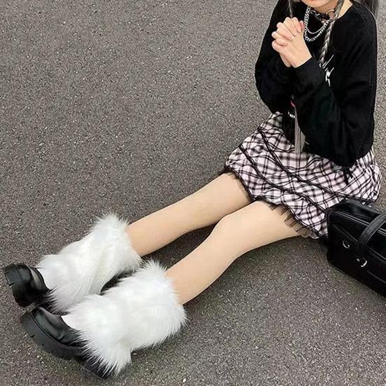 Fuzzy Leg Warmers Women Knee Length Faux Fur Leg Warmers Winter Long Boots Shoes Cuff Cover for Girls Street Party Daily Wear