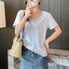 Womens V Neck Short Sleeve T Shirt Casual Loose Fit Solid Color Basic Tee