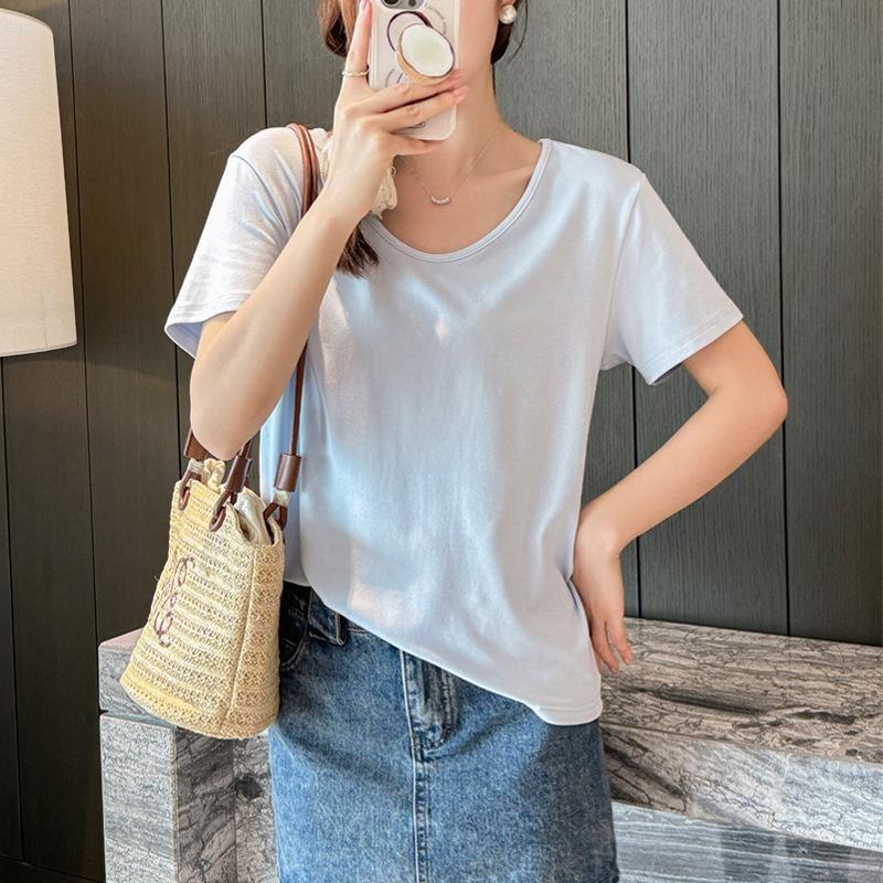 Womens V Neck Short Sleeve T Shirt Casual Loose Fit Solid Color Basic Tee