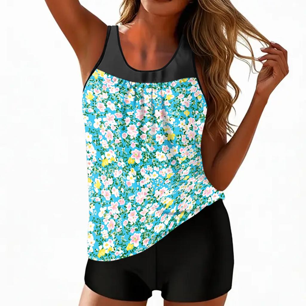 Women's Vintage Floral Print Split Swimsuit Sport Swimsuit