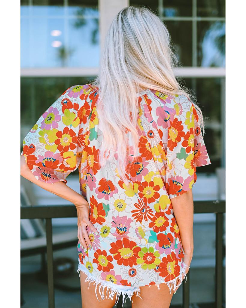 Azura Exchange Abstract Print V Neck Half Sleeve Blouse