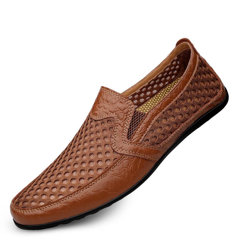 FUQIAO 2025 New Casual Shoes Men Summer Comfortable Mesh Genuine Leather Footwear Soft Male Outdoor Moccasins Loafers
