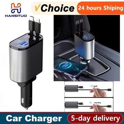 Încărcător Auto Retractabil 4 ÎN 1 100W Cablu USB Tip C Pentru IPhone Huawei Samsung Cablu Încărcare Rapidă Adaptor Brichetă X4W3